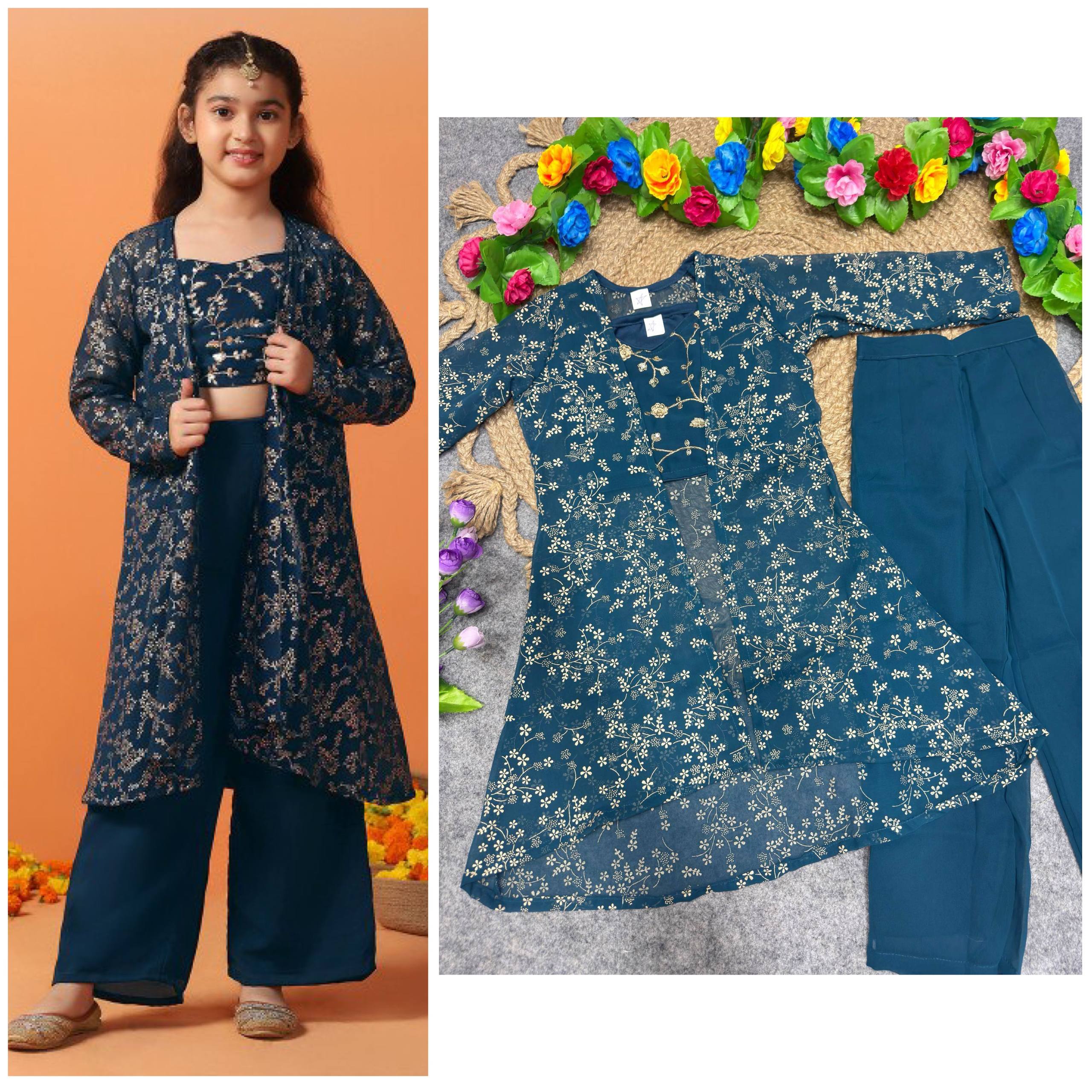 Girls Heavy Georgette Embroidered Palazzo Set