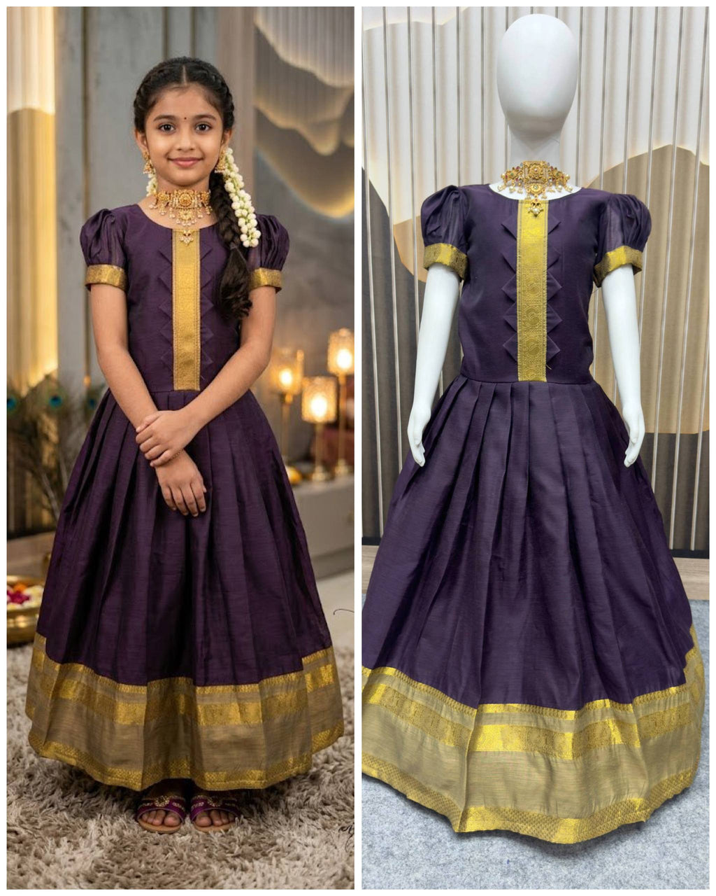 Kid's Pattu Long Gown Lightweight silk fabric 🧵 | Traditional Indian Ethnic Wear for Girls 👗