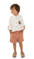 White & Peach Summer Co-Ord Shorts Set for Boys