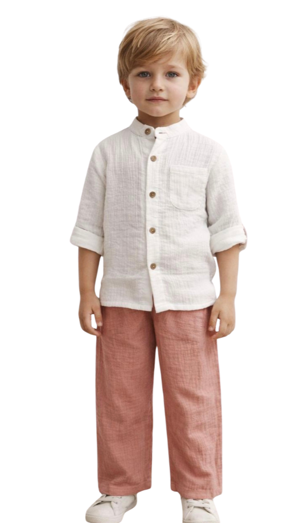 White & Peach Boys Full Pant Outfit