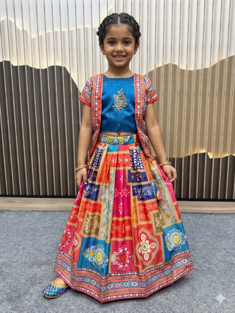 New Super Trending Festive Designer Girls Lehenga Choli Set - Navy Blue