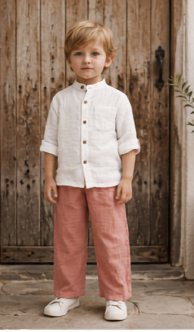 White & Peach Boys Full Pant Outfit