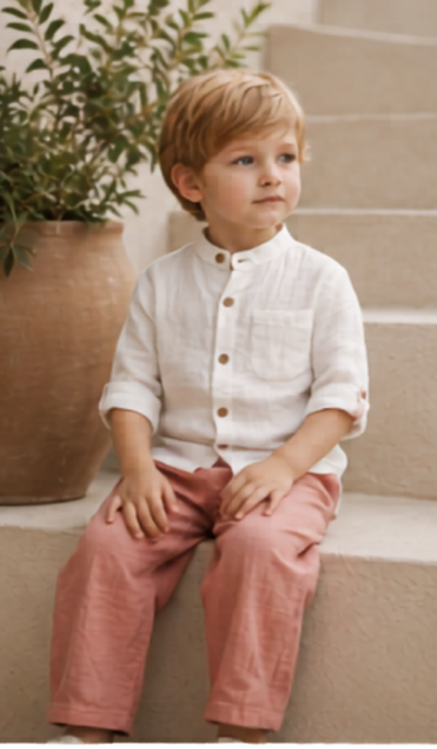 White & Peach Boys Full Pant Outfit