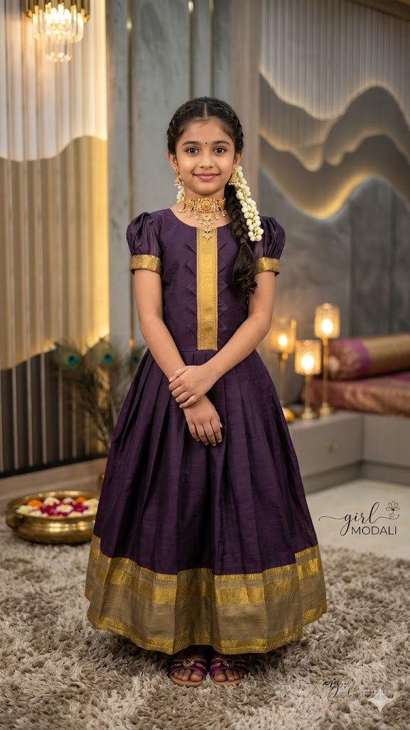 Kid's Pattu Long Gown Lightweight silk fabric 🧵 | Traditional Indian Ethnic Wear for Girls 👗