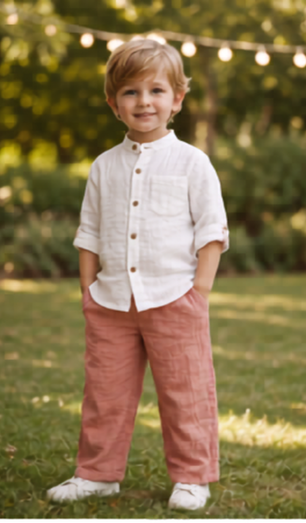 White & Peach Boys Full Pant Outfit