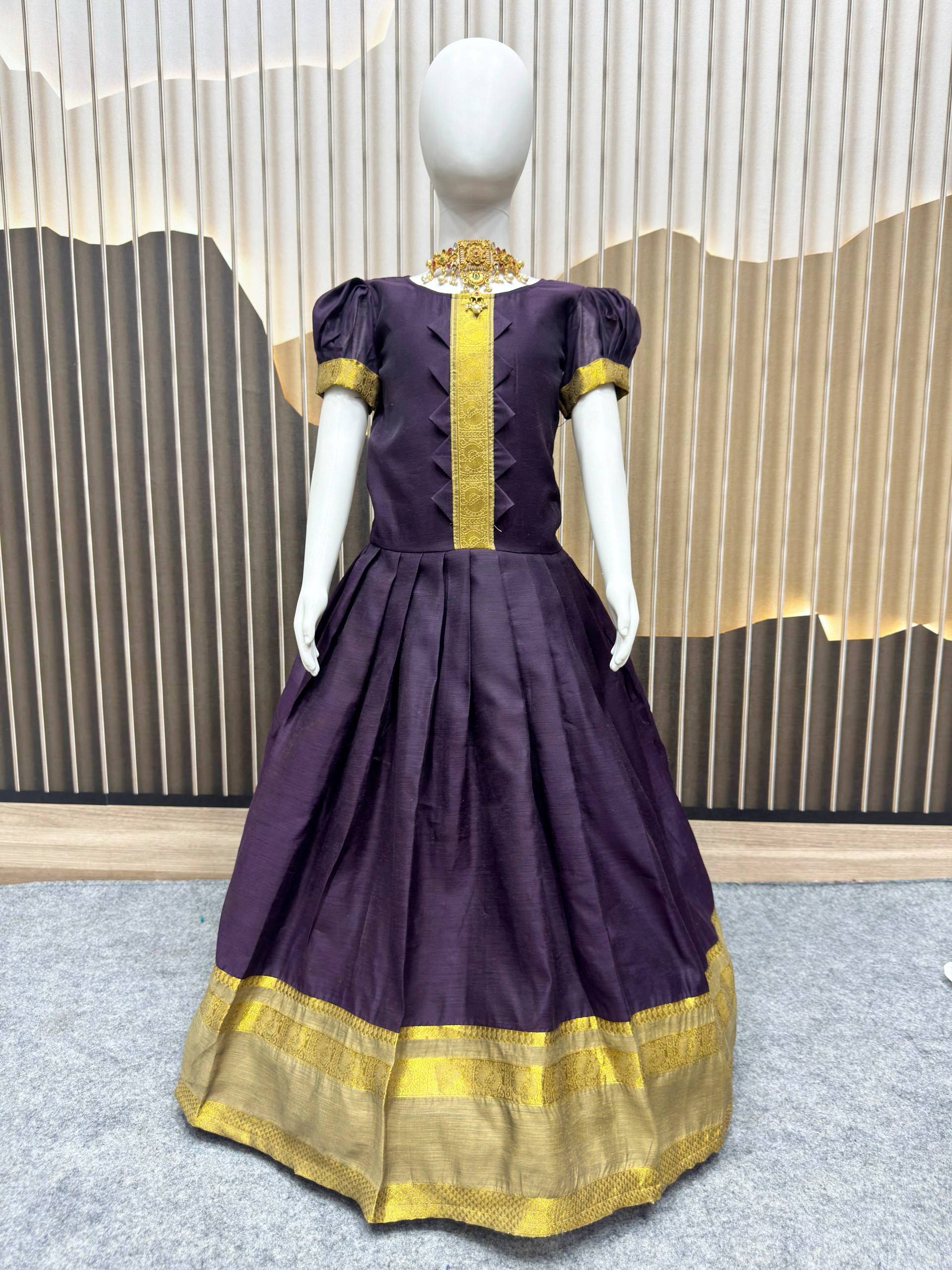 Kid's Pattu Long Gown Lightweight silk fabric 🧵 | Traditional Indian Ethnic Wear for Girls 👗