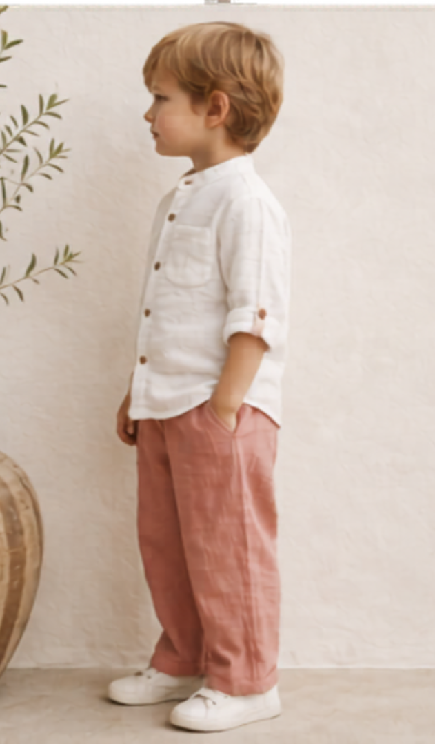 White & Peach Boys Full Pant Outfit