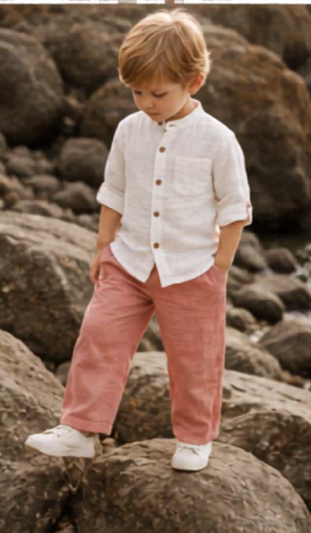 White & Peach Boys Full Pant Outfit