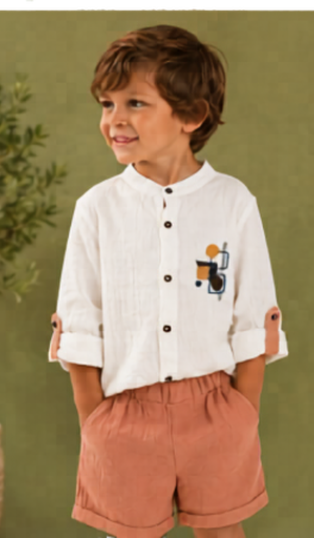 White & Peach Summer Co-Ord Shorts Set for Boys