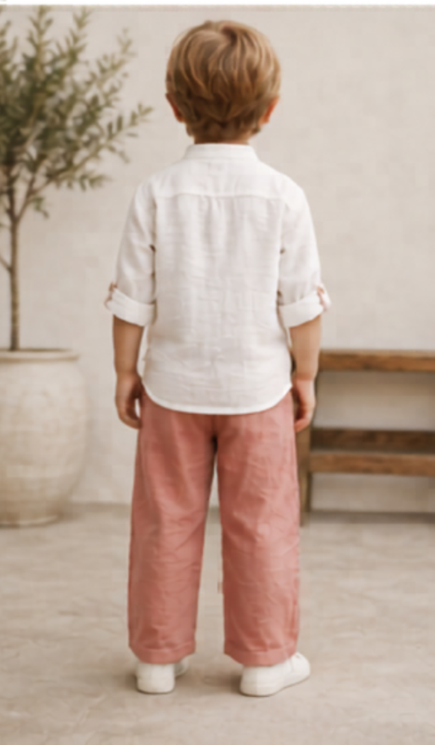 White & Peach Boys Full Pant Outfit