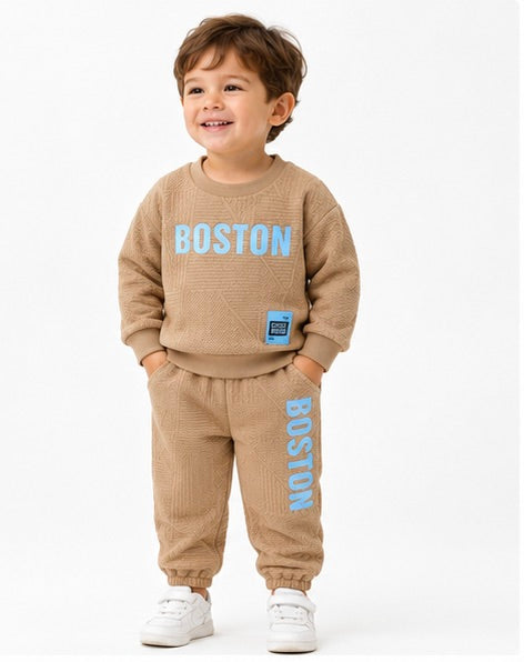 Beige BOSTON Boys Co-Ord Set