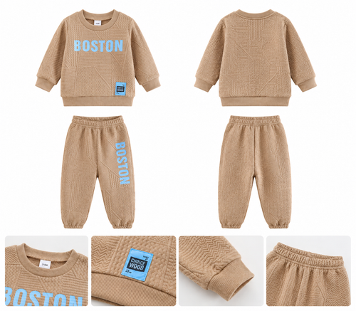Beige BOSTON Boys Co-Ord Set