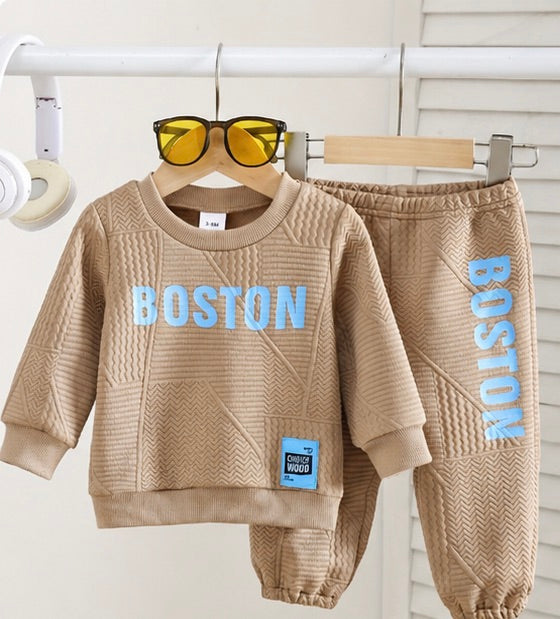 Beige BOSTON Boys Co-Ord Set