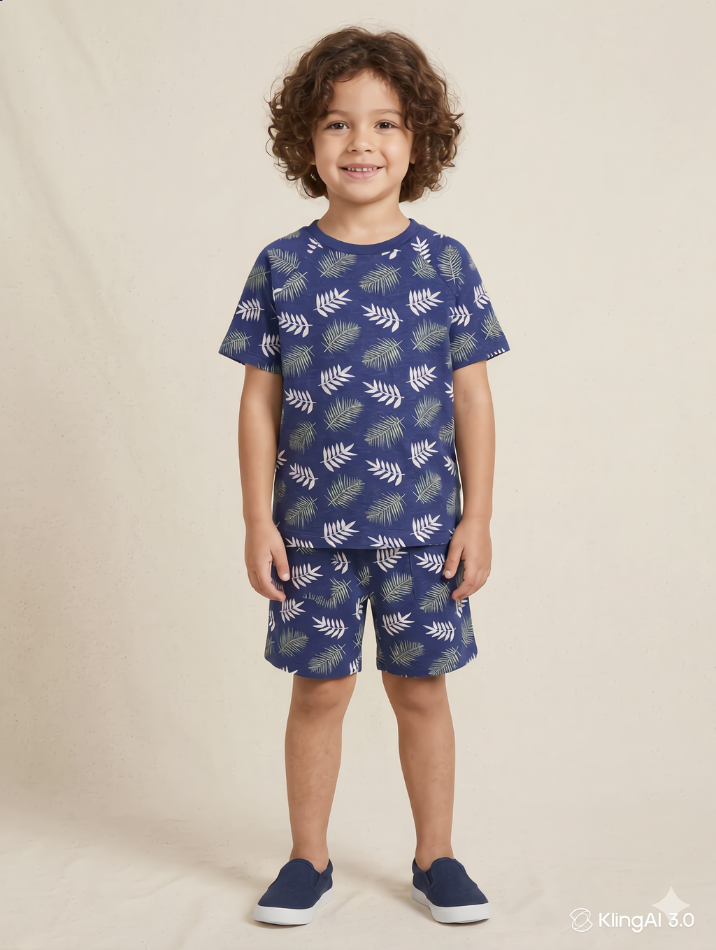 Boys Blue Leaf Print Co-Ord Set for Kids | Soft Cotton Half Sleeve T-Shirt & Shorts Matching Outfit | Casual Summer Wear for Boys