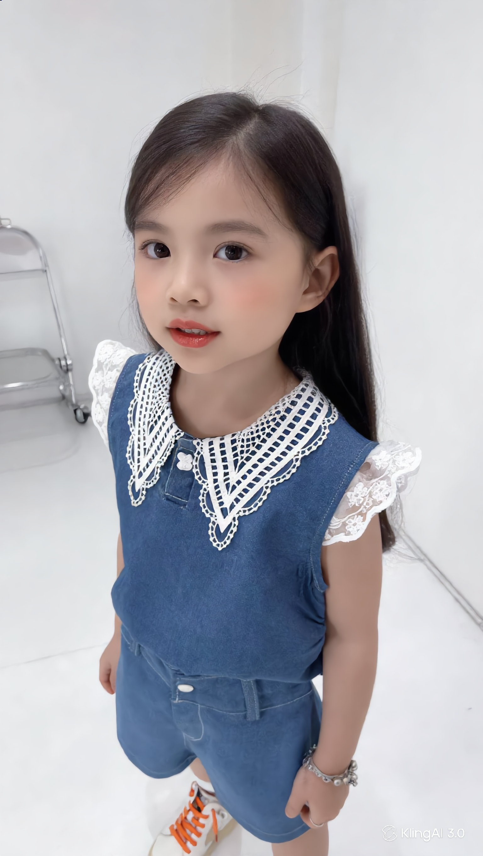 Girls Denim Co-Ord Set with Lace Collar | Stylish Sleeveless Top & Shorts Outfit for Kids | Casual Summer Wear