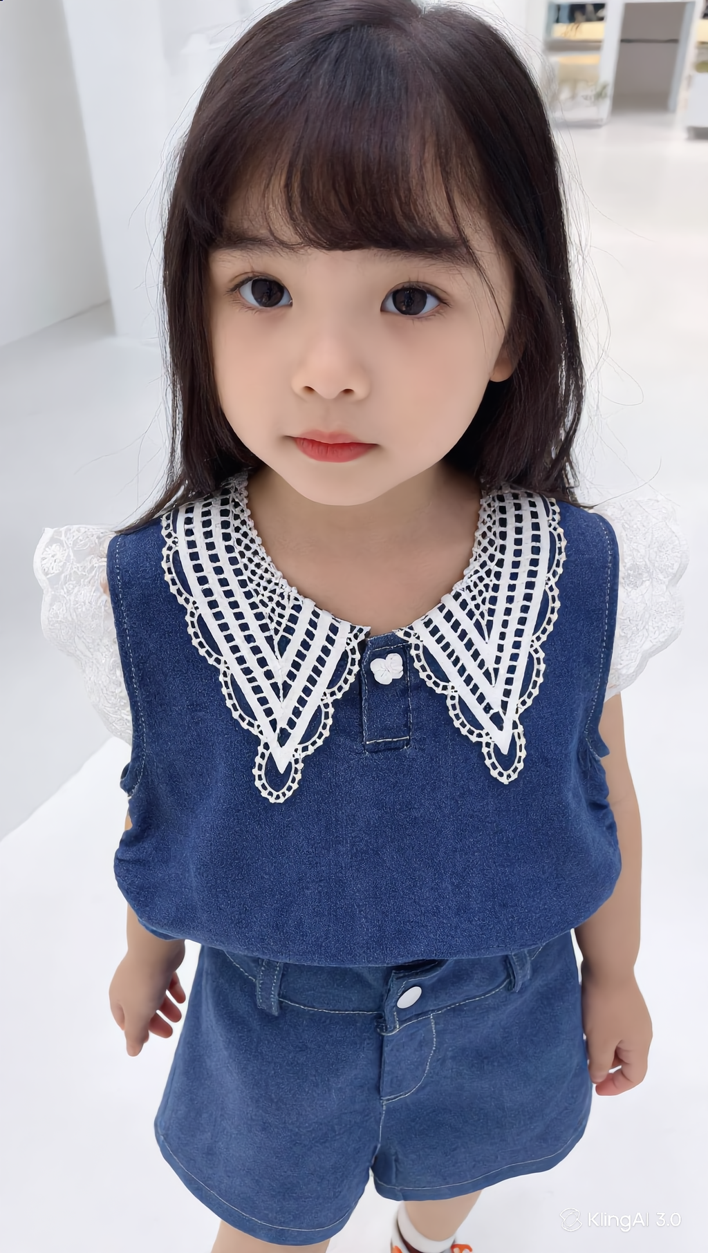 Girls Denim Co-Ord Set with Lace Collar | Stylish Sleeveless Top & Shorts Outfit for Kids | Casual Summer Wear