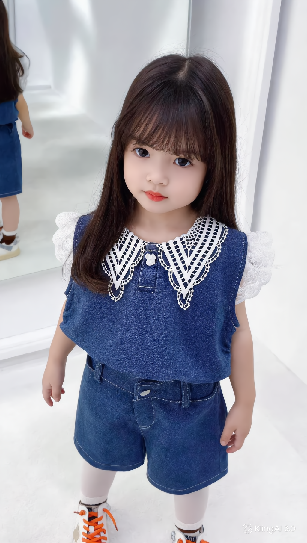 Girls Denim Co-Ord Set with Lace Collar | Stylish Sleeveless Top & Shorts Outfit for Kids | Casual Summer Wear