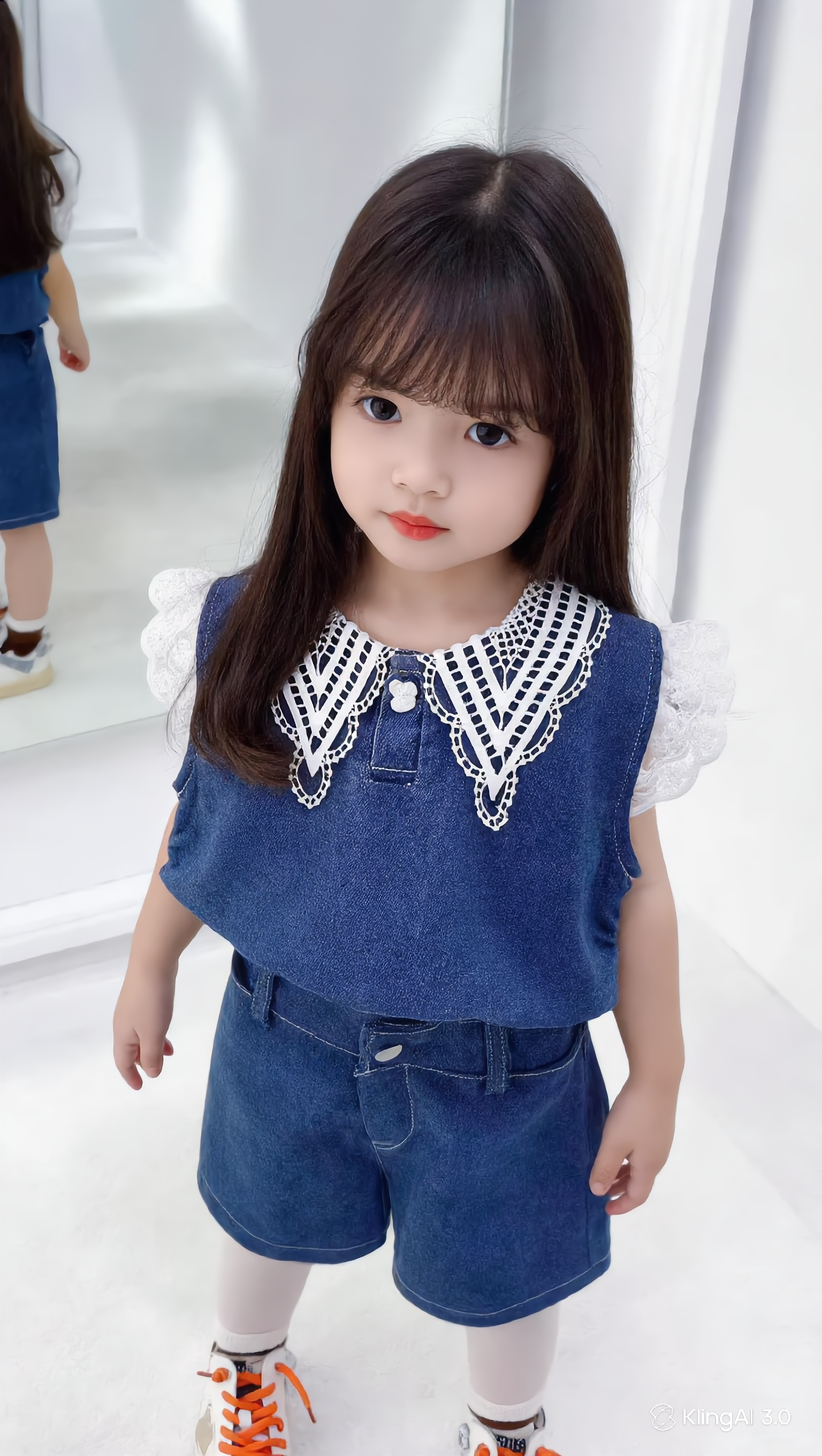 Girls Denim Co-Ord Set with Lace Collar | Stylish Sleeveless Top & Shorts Outfit for Kids | Casual Summer Wear