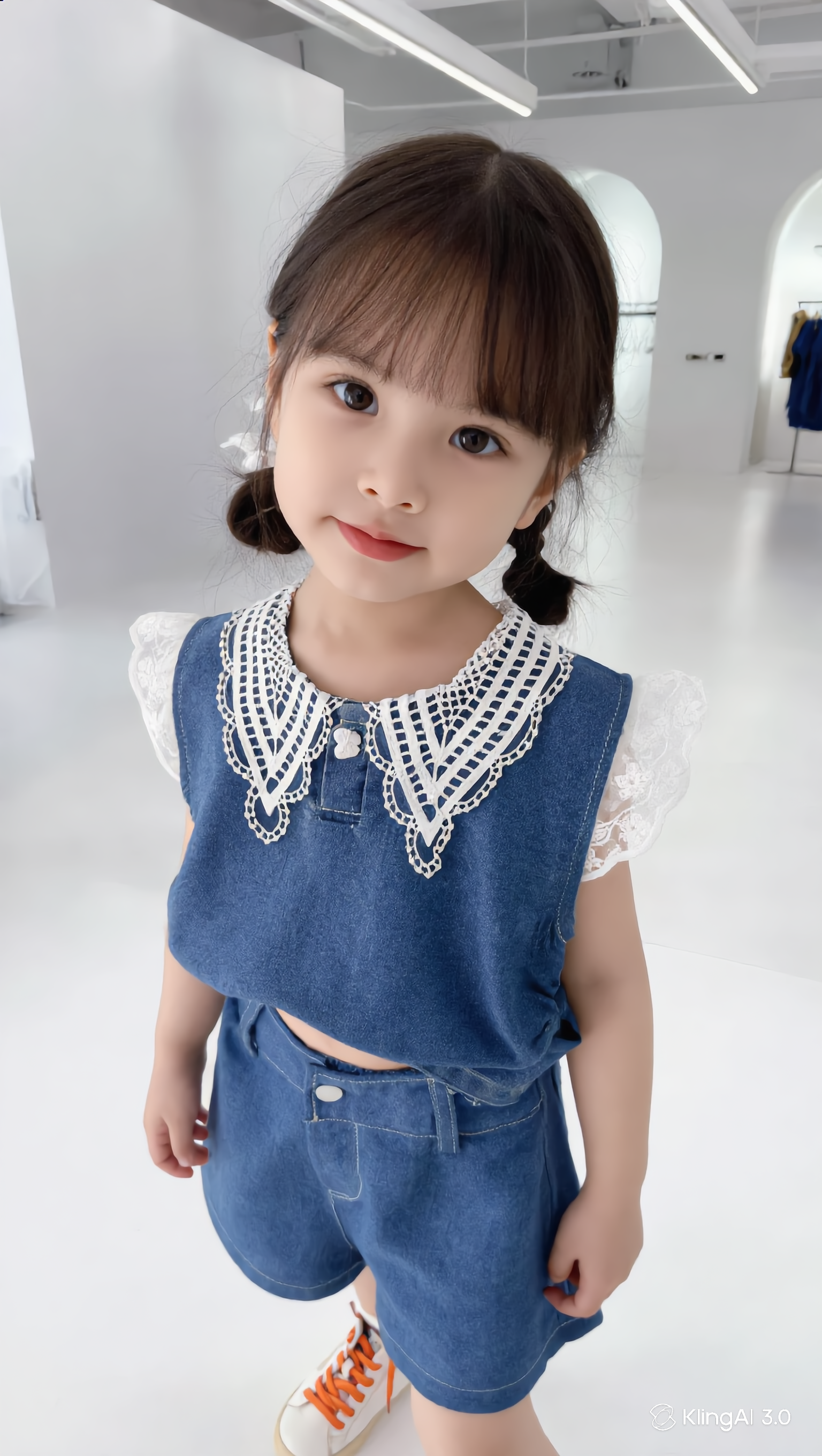 Girls Denim Co-Ord Set with Lace Collar | Stylish Sleeveless Top & Shorts Outfit for Kids | Casual Summer Wear