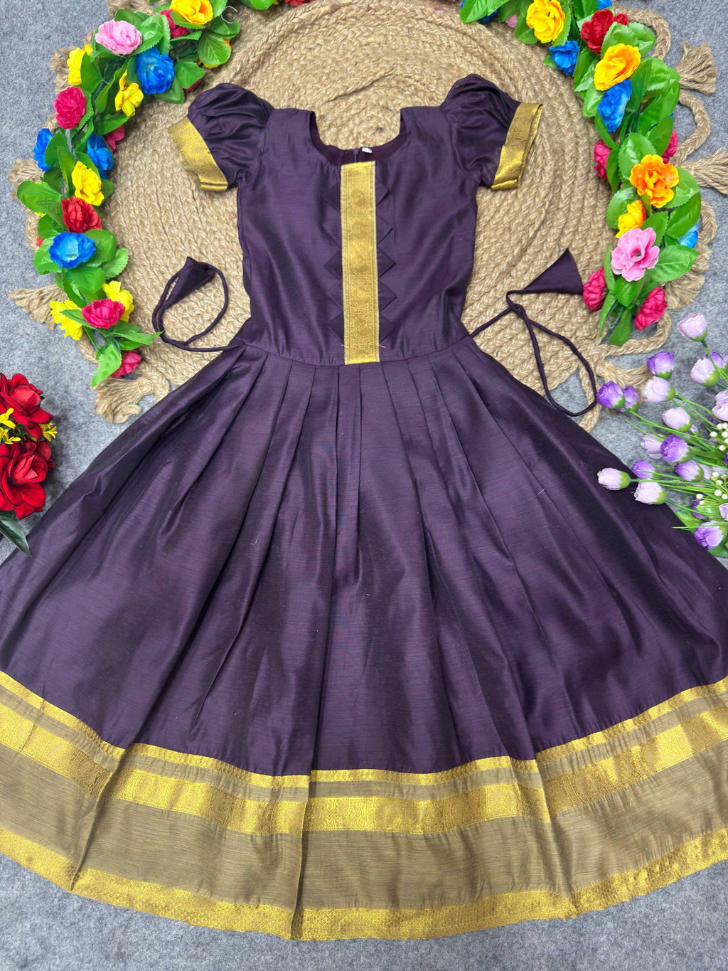 Kid's Pattu Long Gown Lightweight silk fabric 🧵 | Traditional Indian Ethnic Wear for Girls 👗