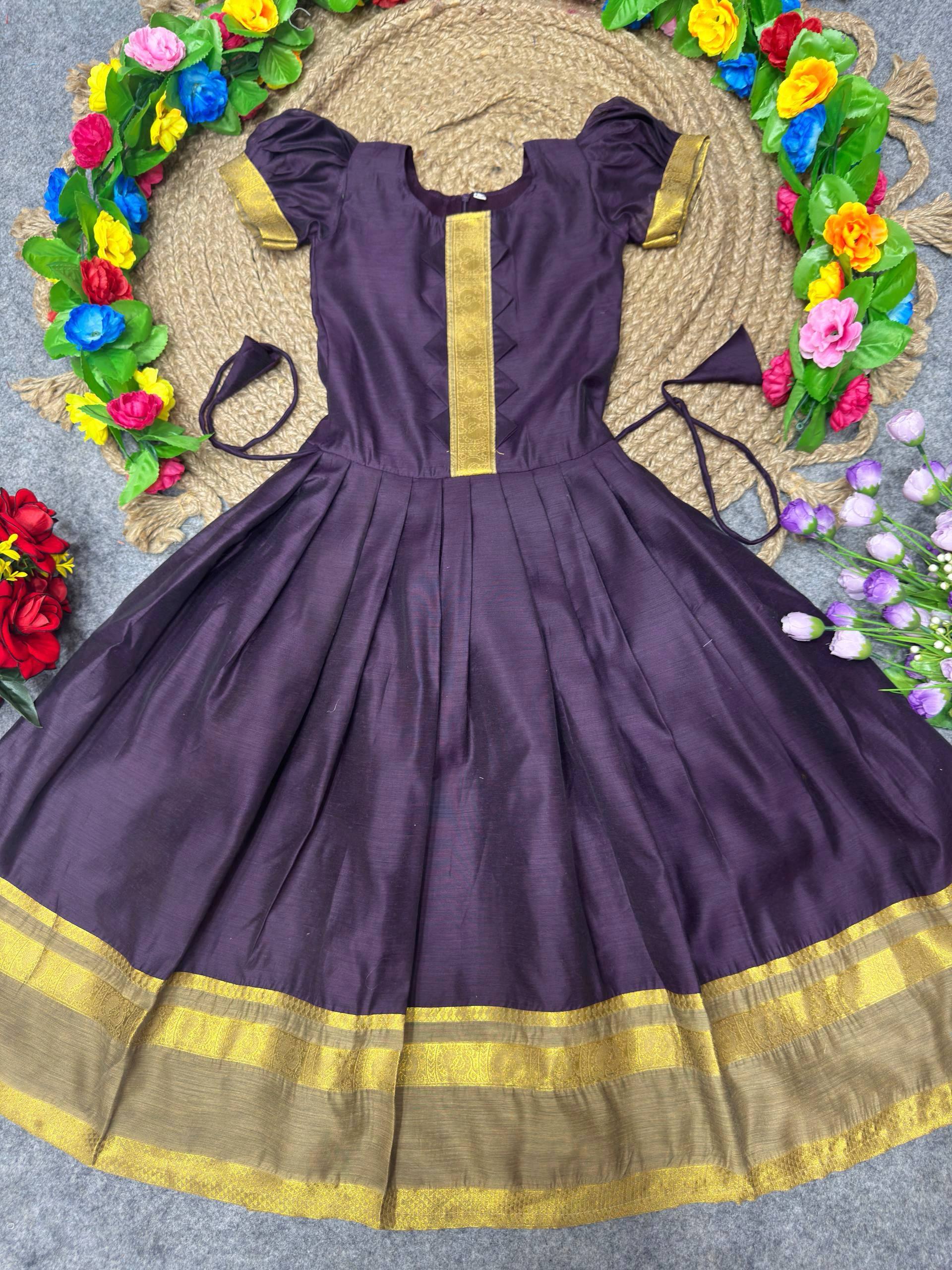 Kid's Pattu Long Gown Lightweight silk fabric 🧵 | Traditional Indian Ethnic Wear for Girls 👗
