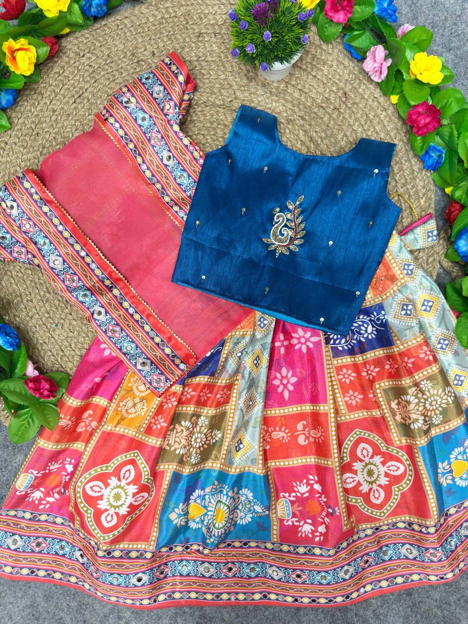 New Super Trending Festive Designer Girls Lehenga Choli Set - Navy Blue
