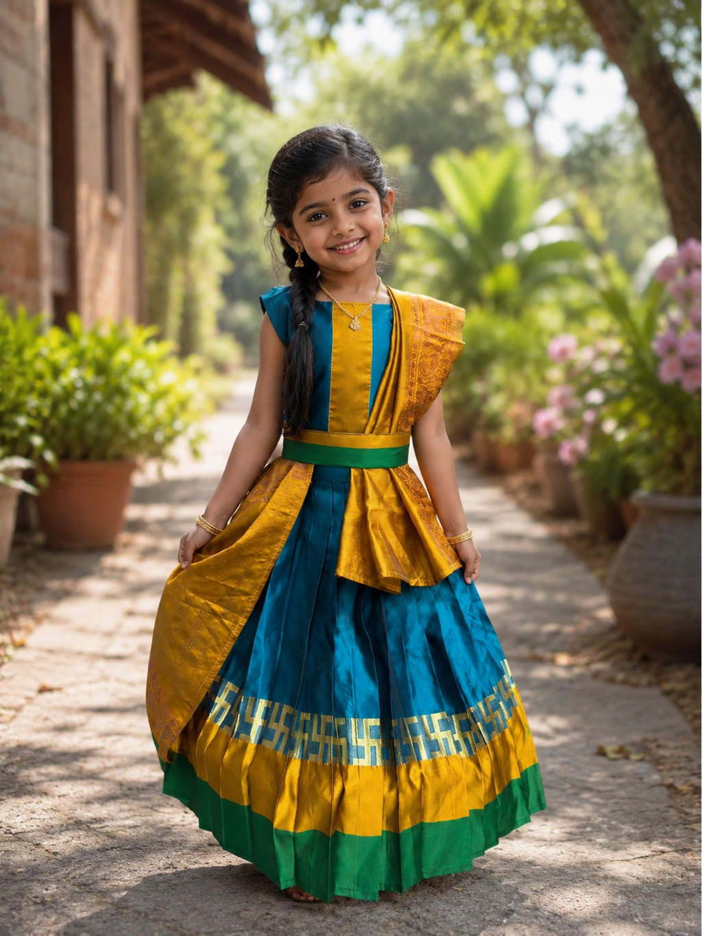 Girls' Traditional Pattu Pavadai  Jecquard Lehenga Choli for weddings, festivals, and Special occasions