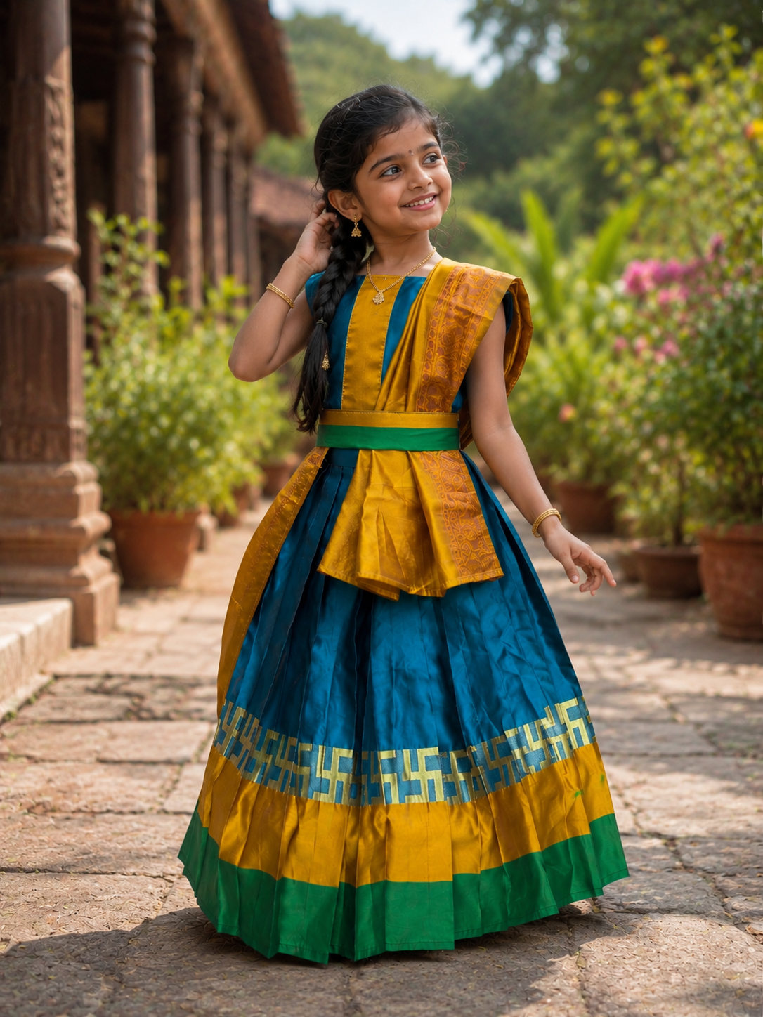 Girls' Traditional Pattu Pavadai  Jecquard Lehenga Choli for weddings, festivals, and Special occasions